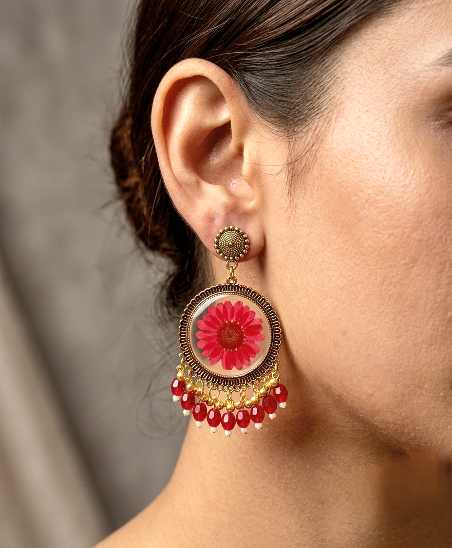 Crimson Bloom Jhumkas