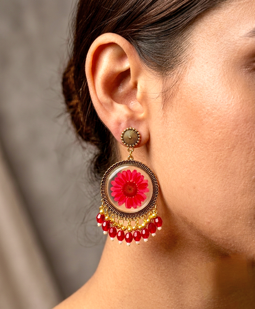 Crimson Bloom Jhumkas