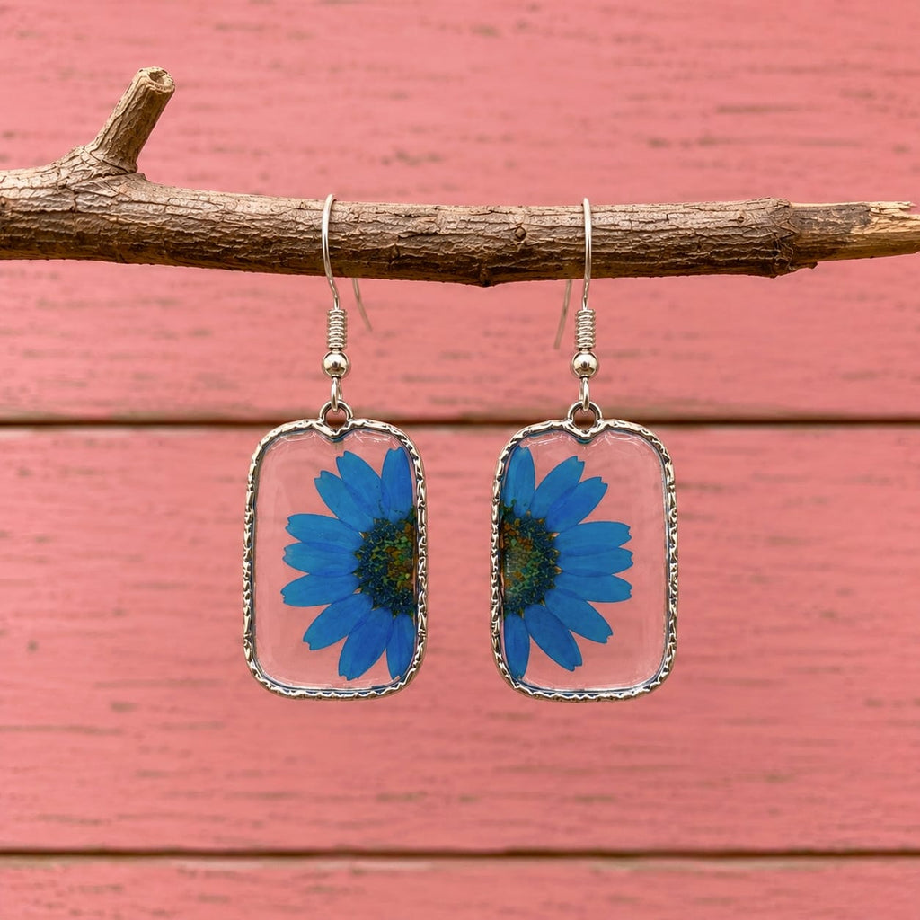 Blue Flora Geometric Earrings