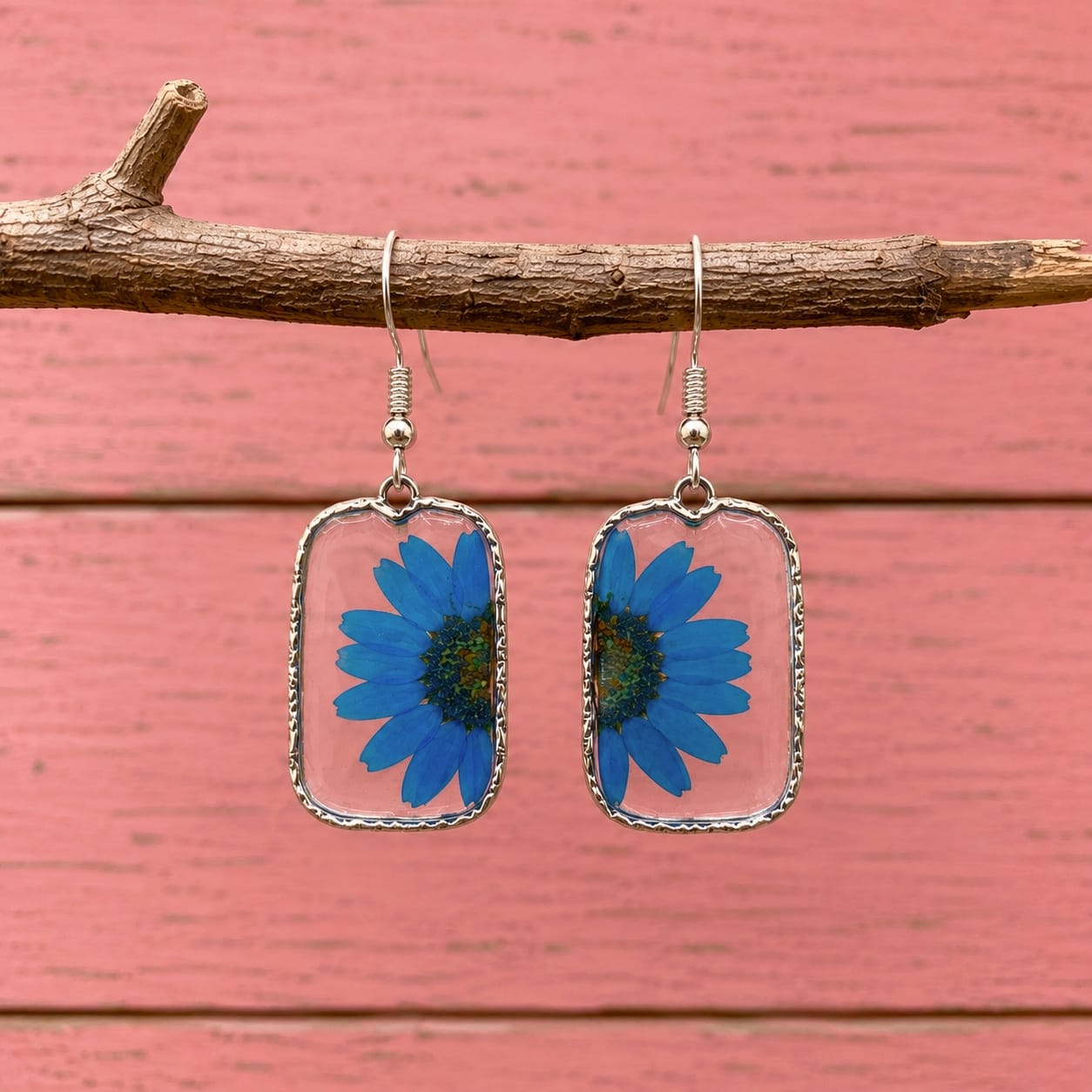 Blue Flora Geometric Earrings