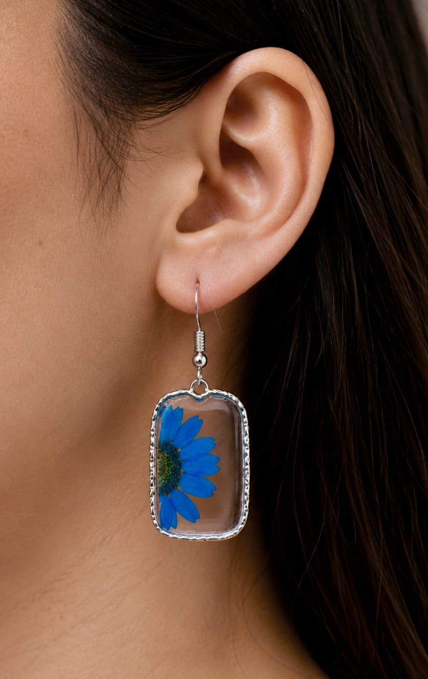 Blue Flora Geometric Earrings