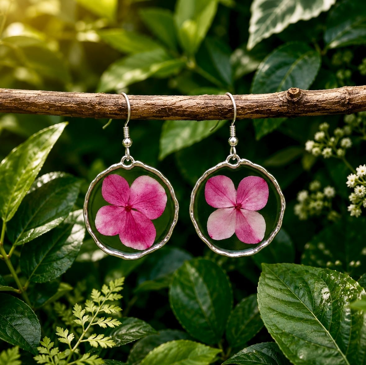 Rosy Hydrangea Hoop Earrings