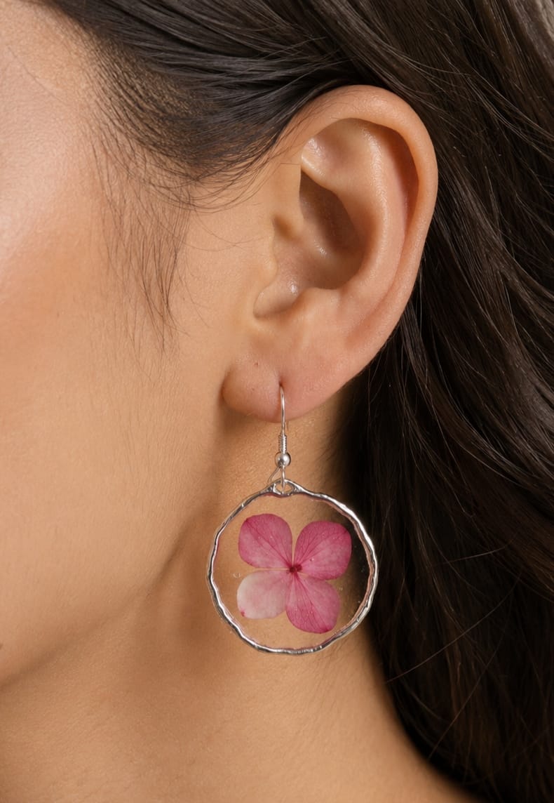Rosy Hydrangea Hoop Earrings
