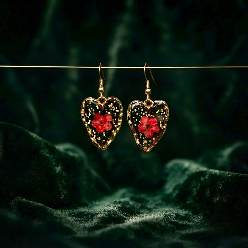 Scarlet Shimmer Heart Earrings