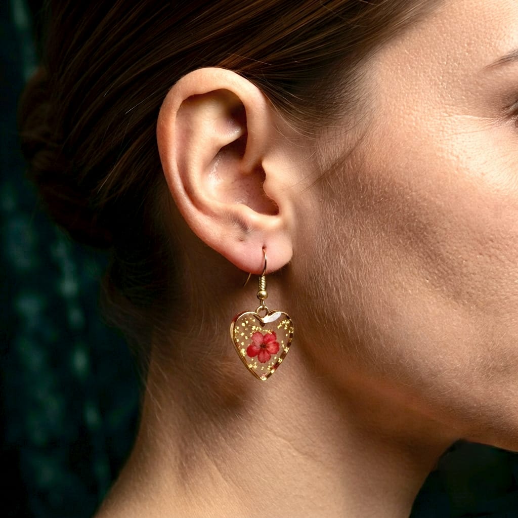 Scarlet Shimmer Heart Earrings