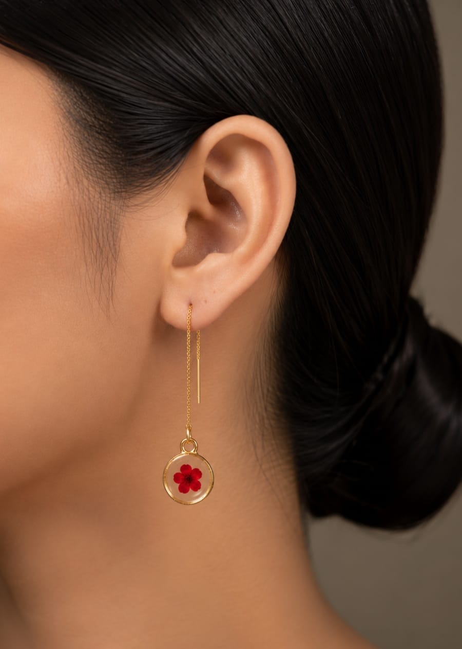 Crimson Bloom Threader Earrings