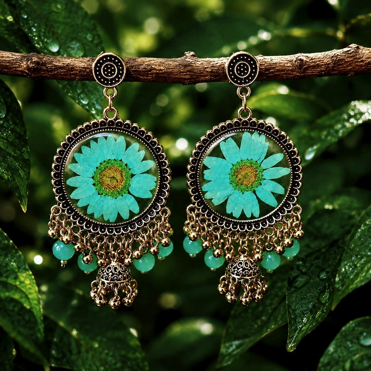 Turquoise Flora Chandbali