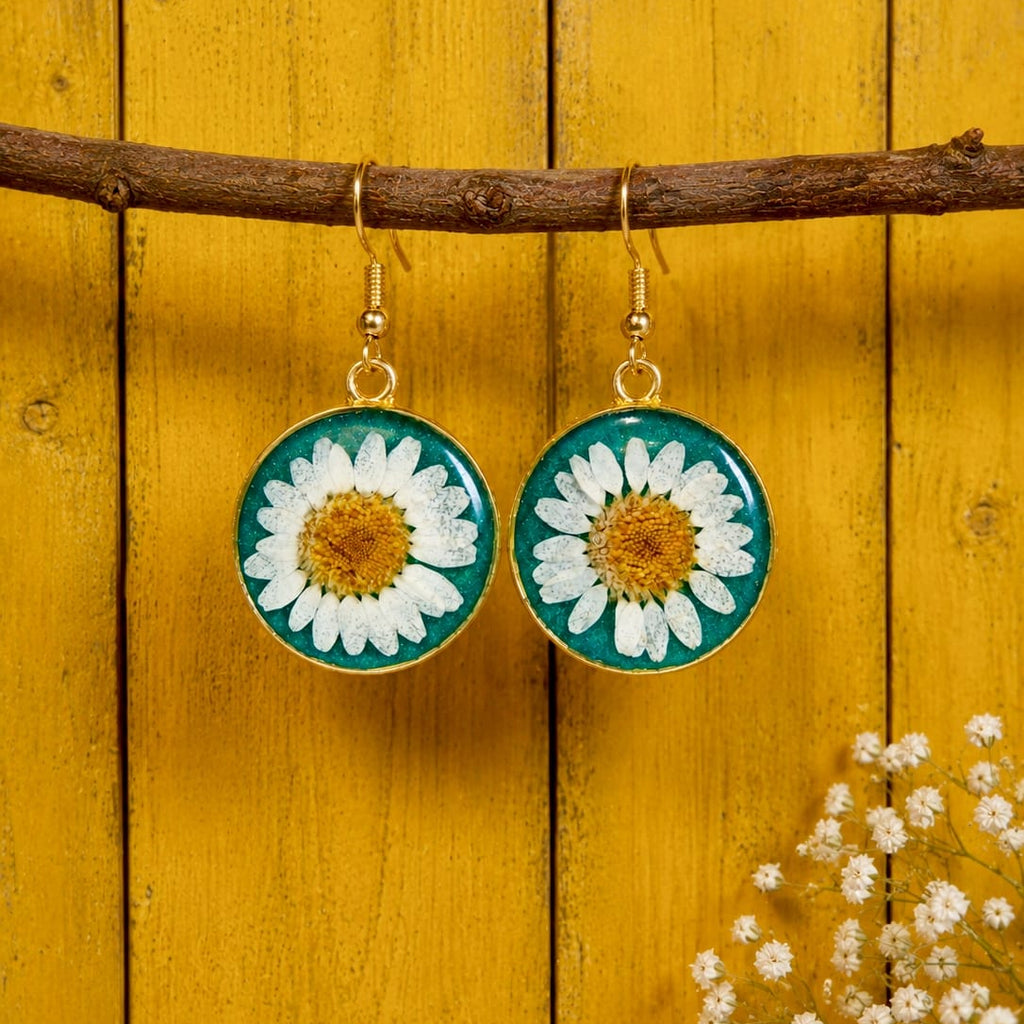 Teal Daisy Blossom Earrings