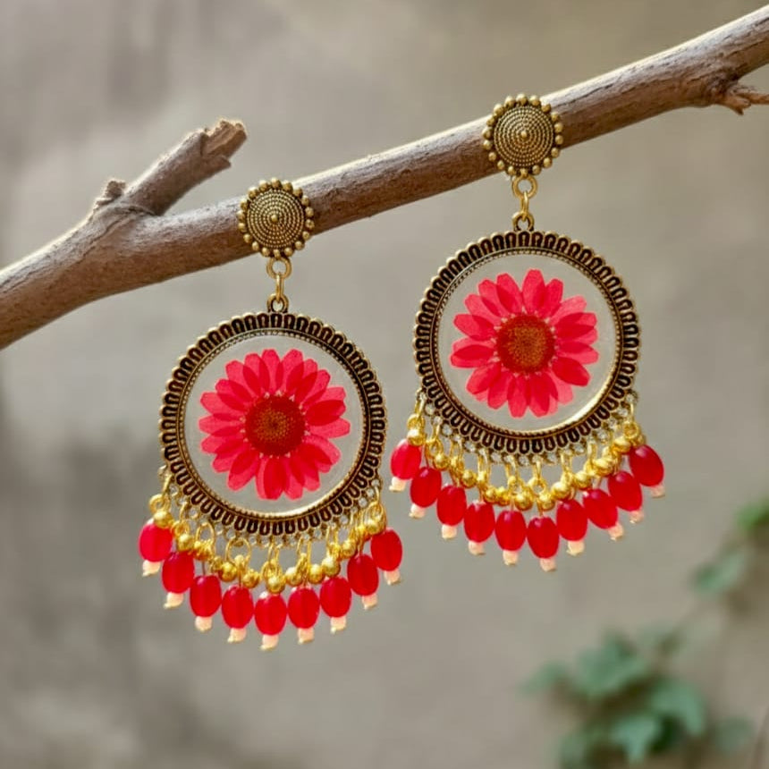 Crimson Bloom Jhumkas