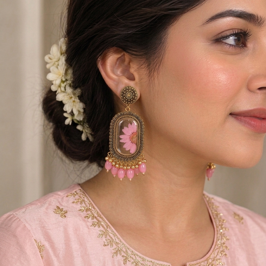 Pink Pearl Jhumkas