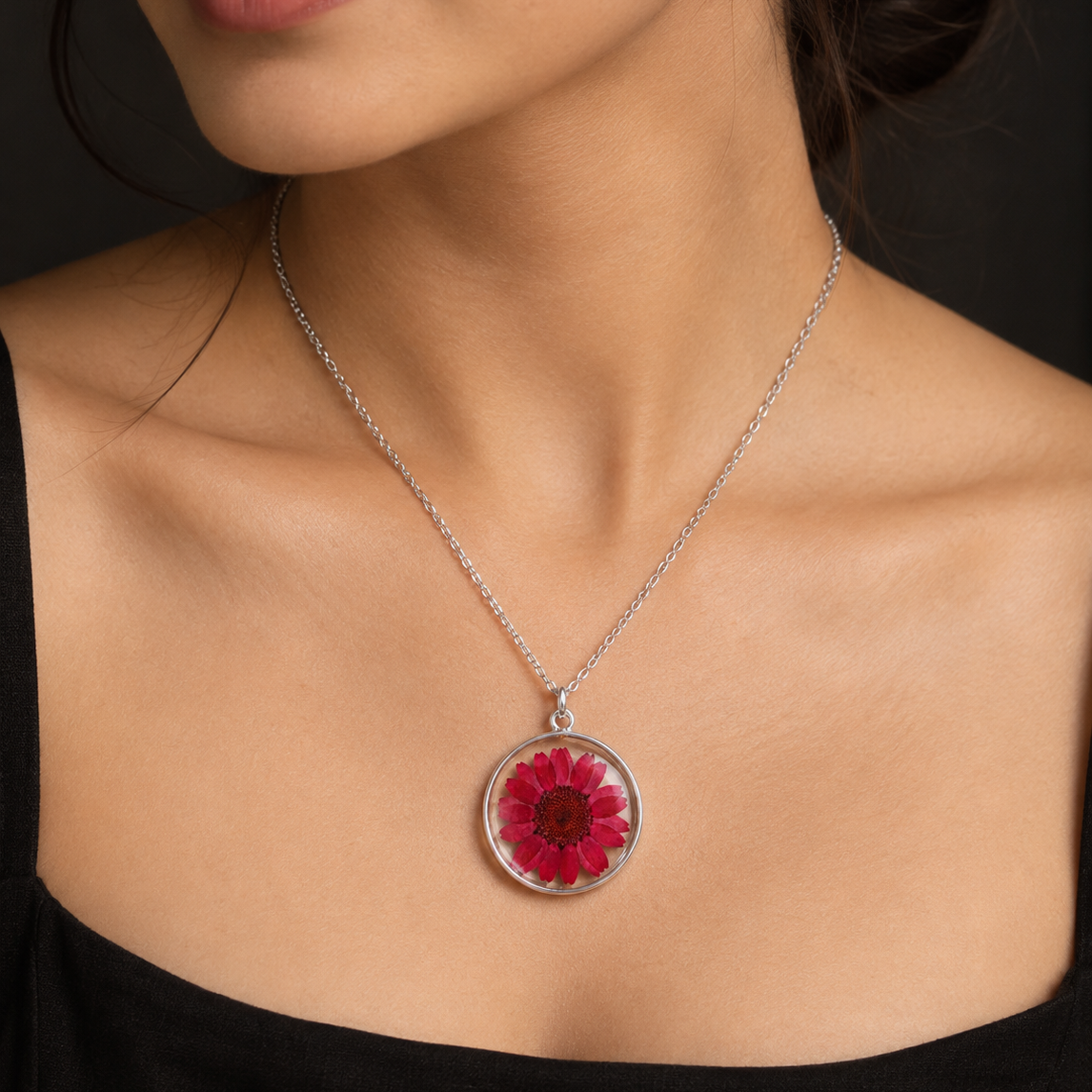Deep Red Daisy Pendant